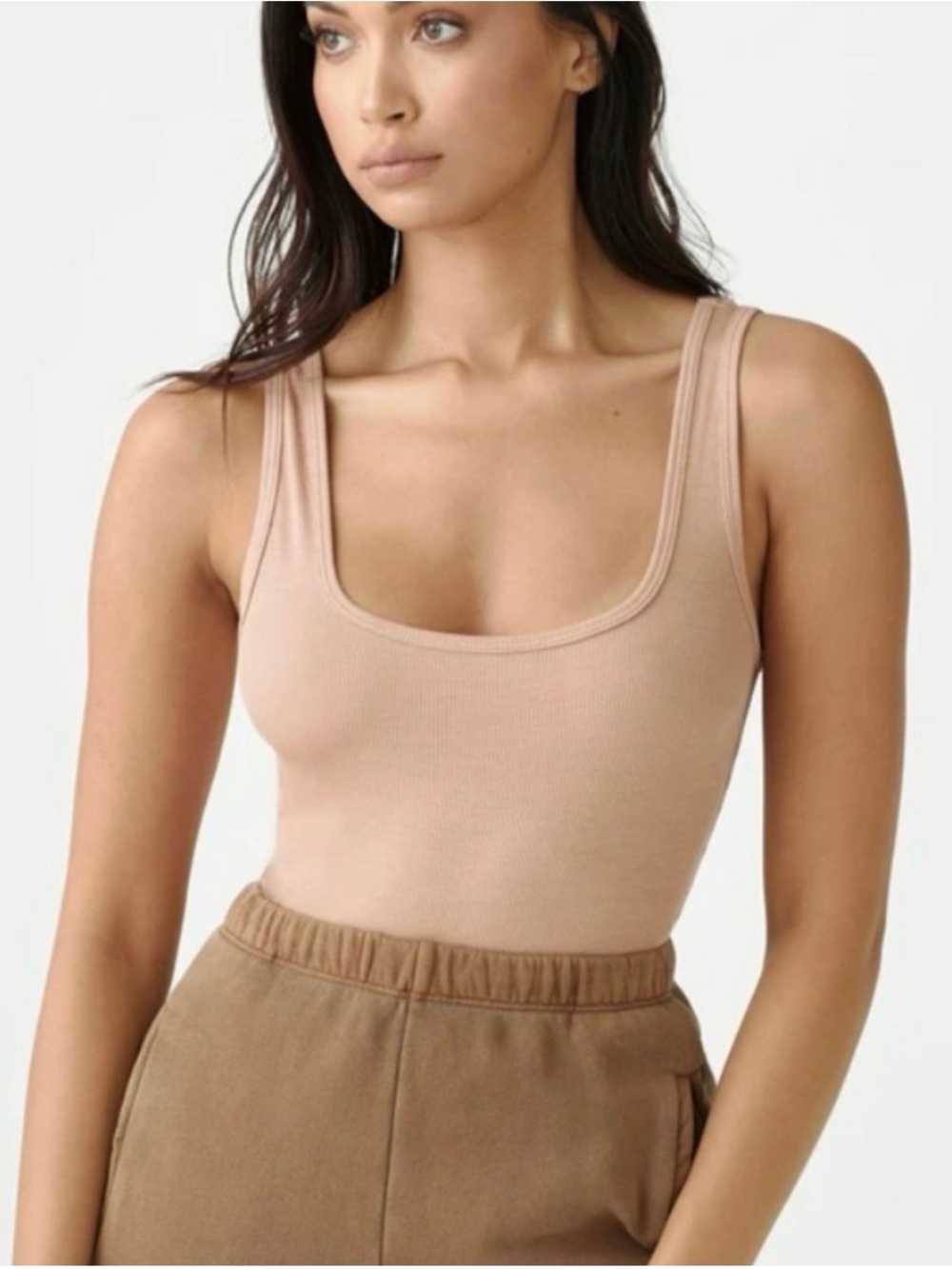 Joah Brown Sleeveless Ribbed Square-Neck Tank in Clay